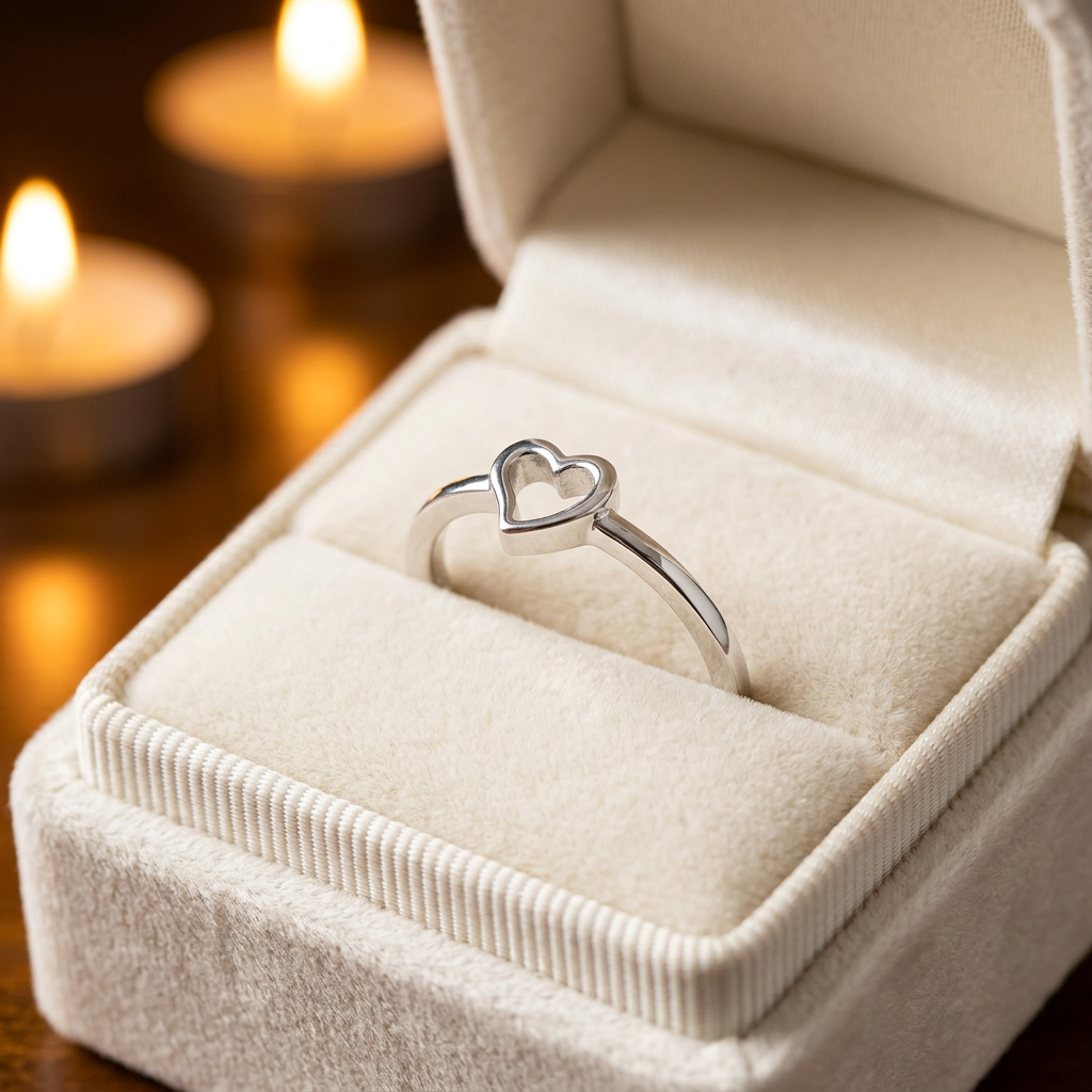 Sterling Silver 1.3mm Tiny Open Heart Outline Stacking Ring for Women life3