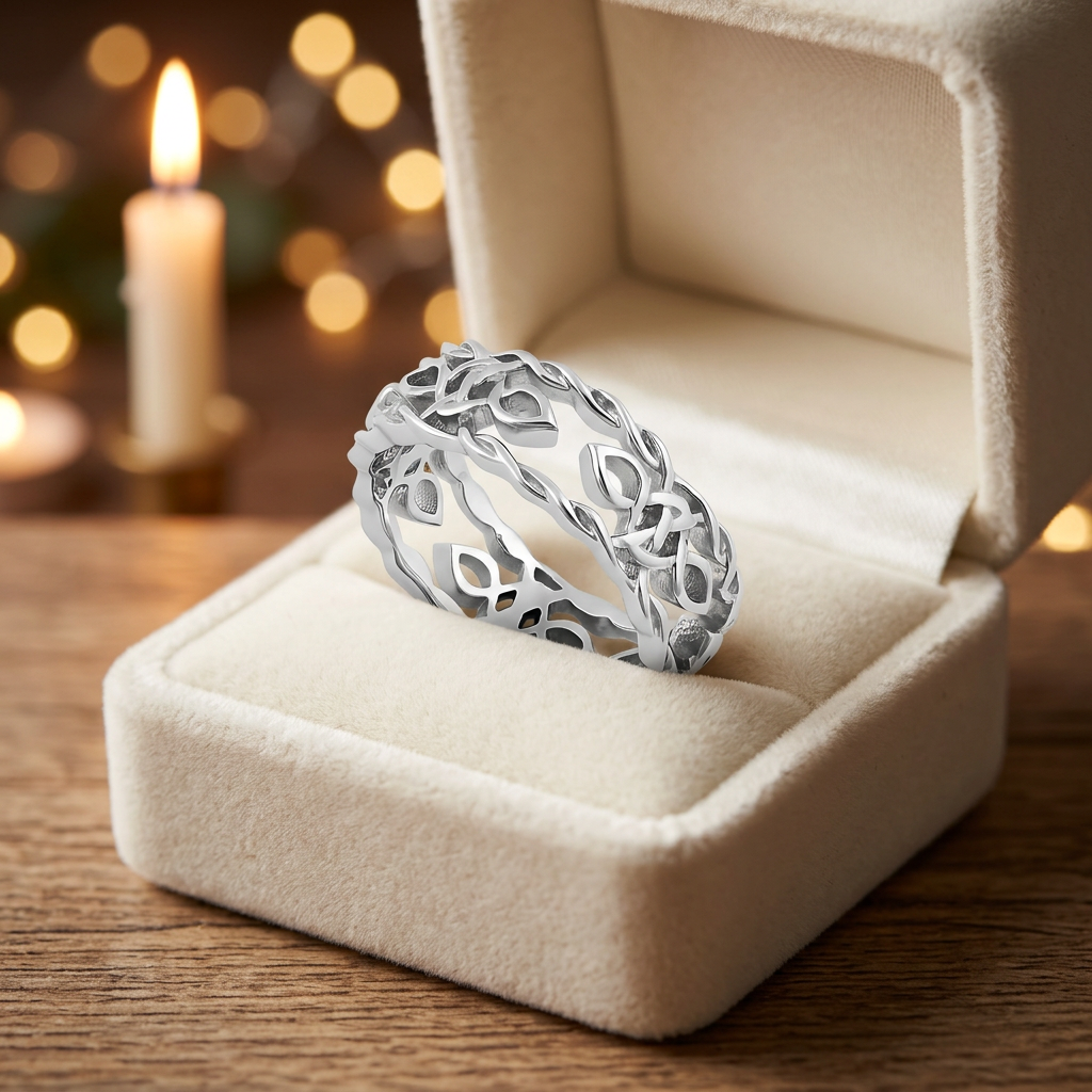 Sterling Silver 6.9mm Celtic Knot and Leaf Openwork Twisted Rope Edge Band Ring, Unisex life3