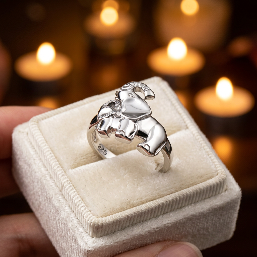 Sterling Silver Mother and Baby Elephant Statement Ring for Women life3