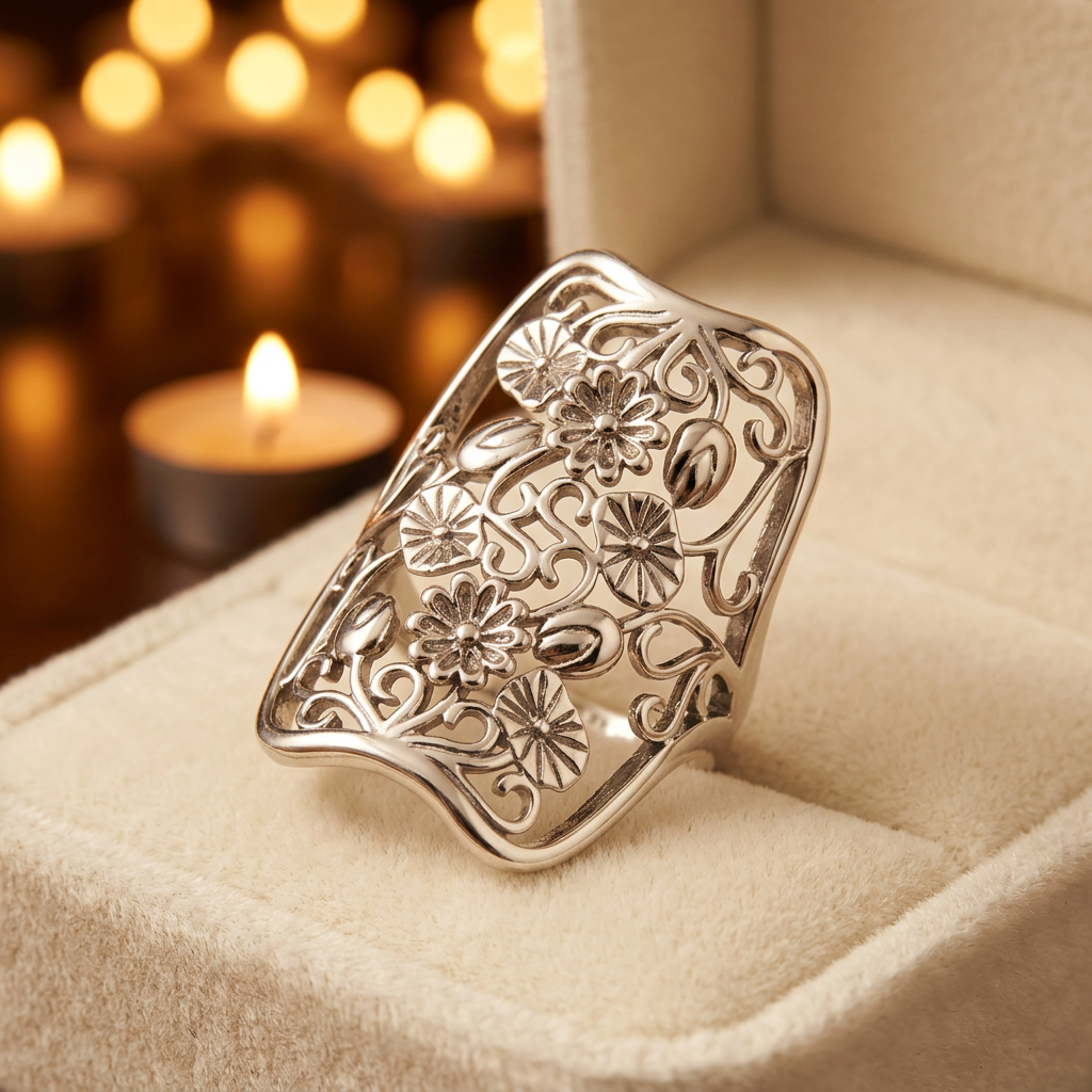 Sterling Silver Wildflower Filigree Full Finger Statement Ring for Women life3