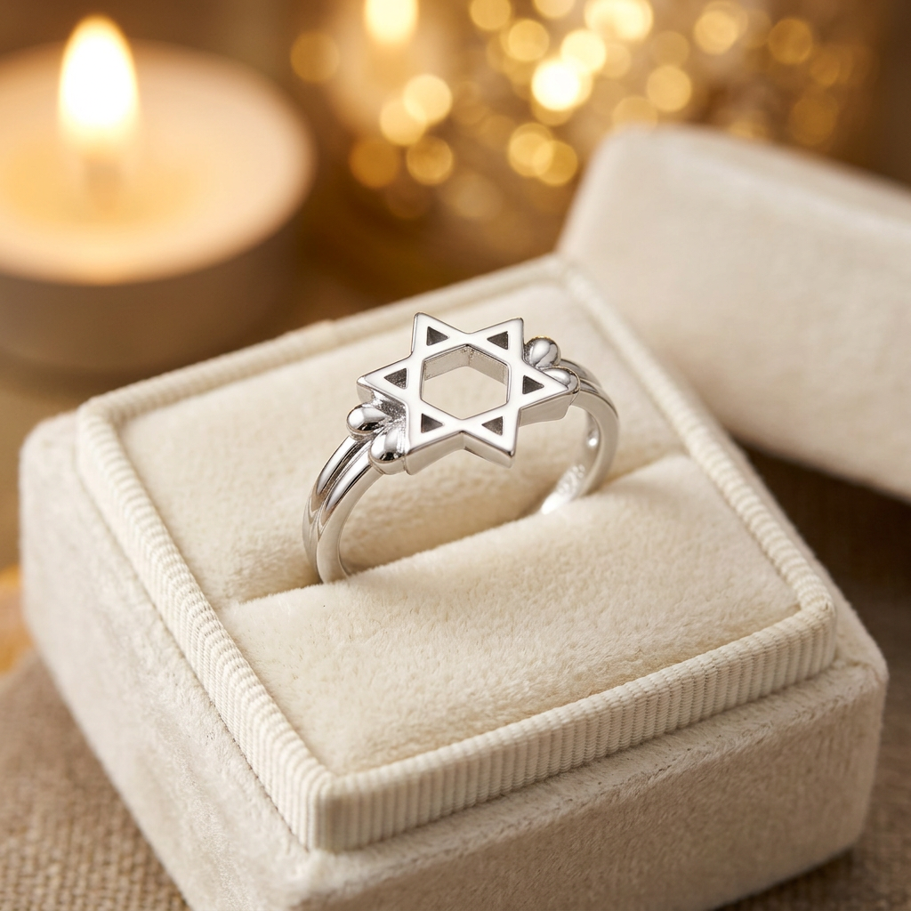 Sterling Silver 2.7mm Open Star of David Ring for Women life3