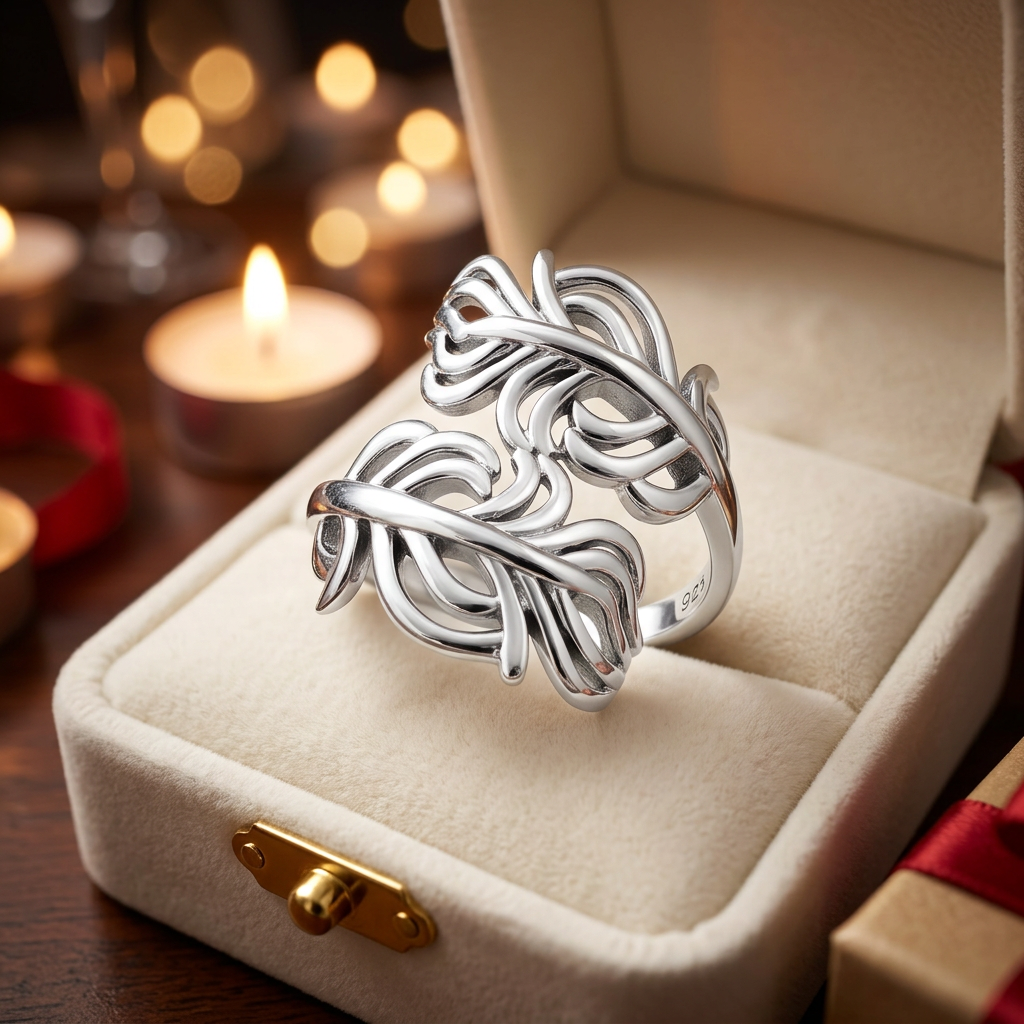 Sterling Silver Open Wavy Kelp Frond Bypass Wrap Ring for Women life3