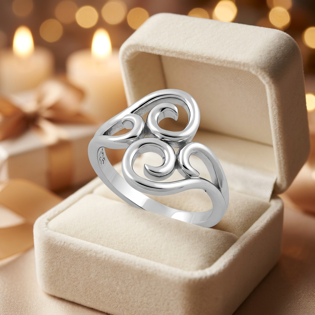 Sterling Silver Open Swirl Scroll Bypass Statement Ring for Women life3