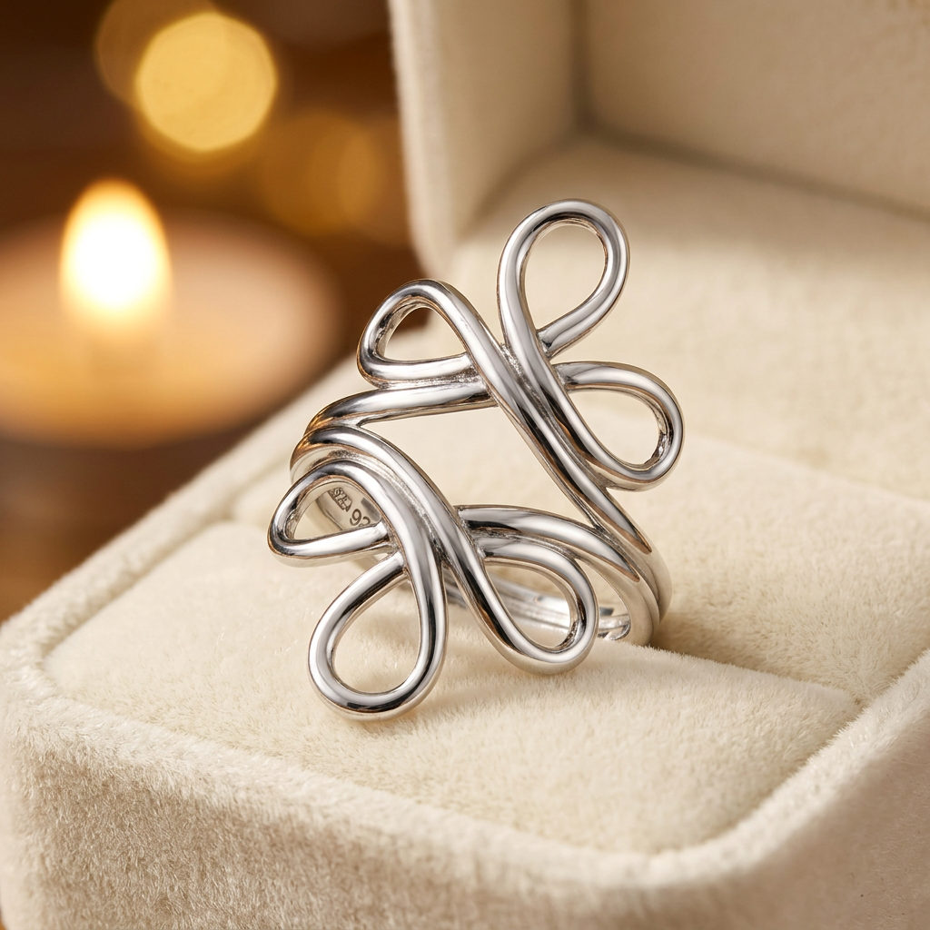 Sterling Silver Sculpted Swirl Wire Statement Ring for Women life3
