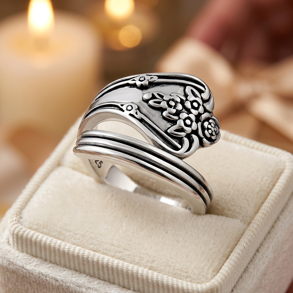 Sterling Silver 4mm Oxidized Flower Bouquet Spoon Bypass Ring for Women life3