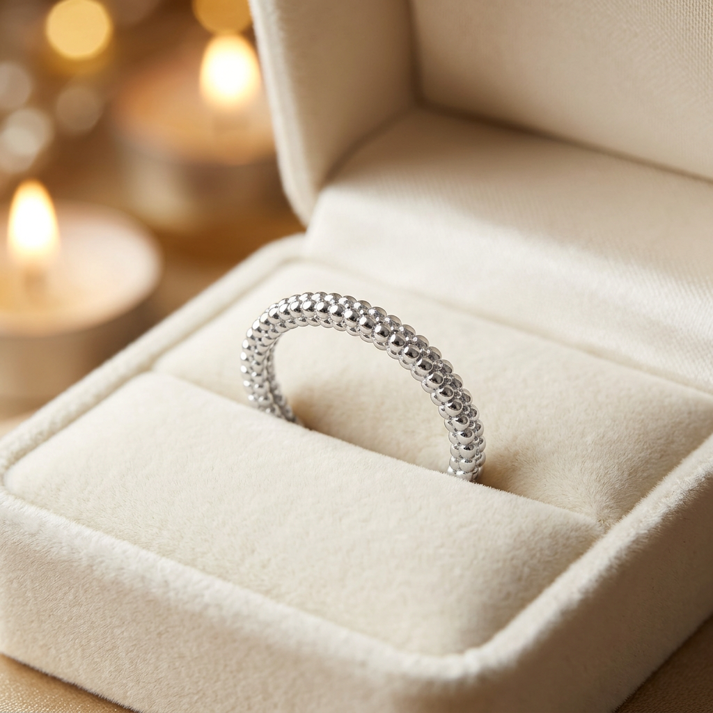 Sterling Silver 2.22mm Caviar Beaded Texture Eternity Stacking Ring for Women life3