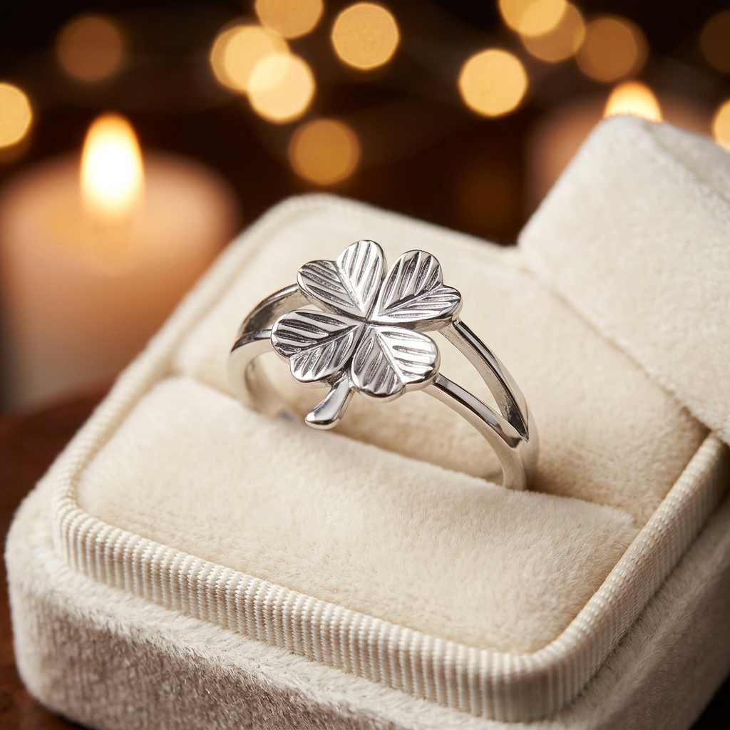 Sterling Silver Four Leaf Clover Split Band Lucky Ring for Women life3