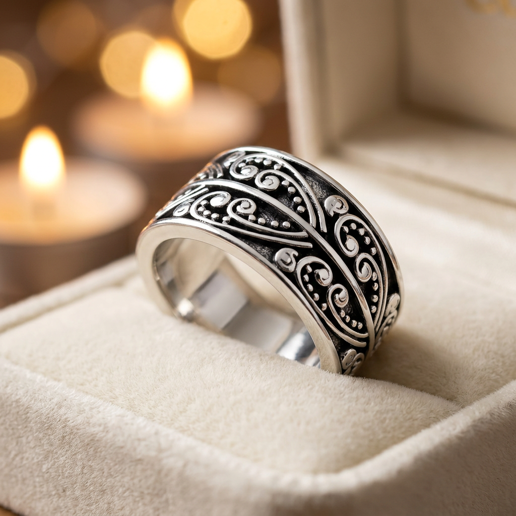 Sterling Silver 11mm Wide Bali Scroll Heart Swirl Band Ring for Women life3
