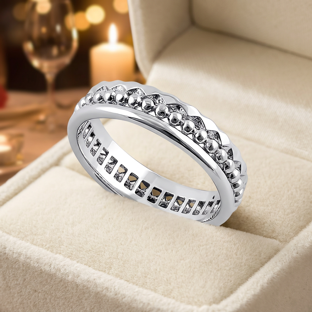 Sterling Silver 5mm Bead and Zigzag Edge Eternity Band Ring for Women life3
