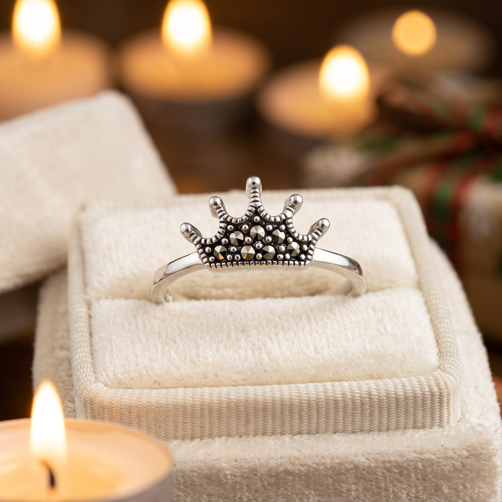Sterling Silver Marcasite Mini Crown Tiara Stacking Ring for Women life3