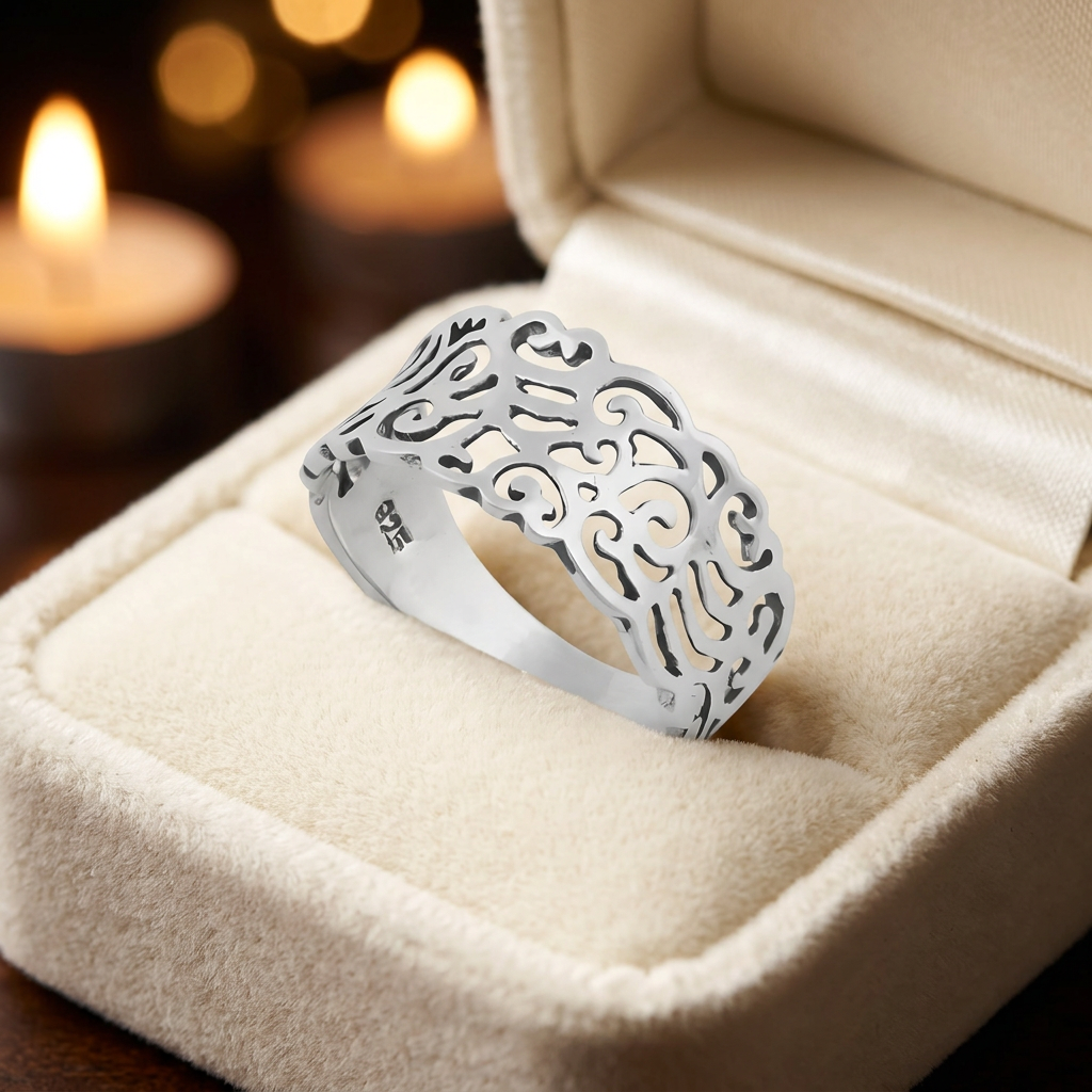 Sterling Silver 8.3mm Tapered Openwork Scroll Filigree Band Ring for Women life3