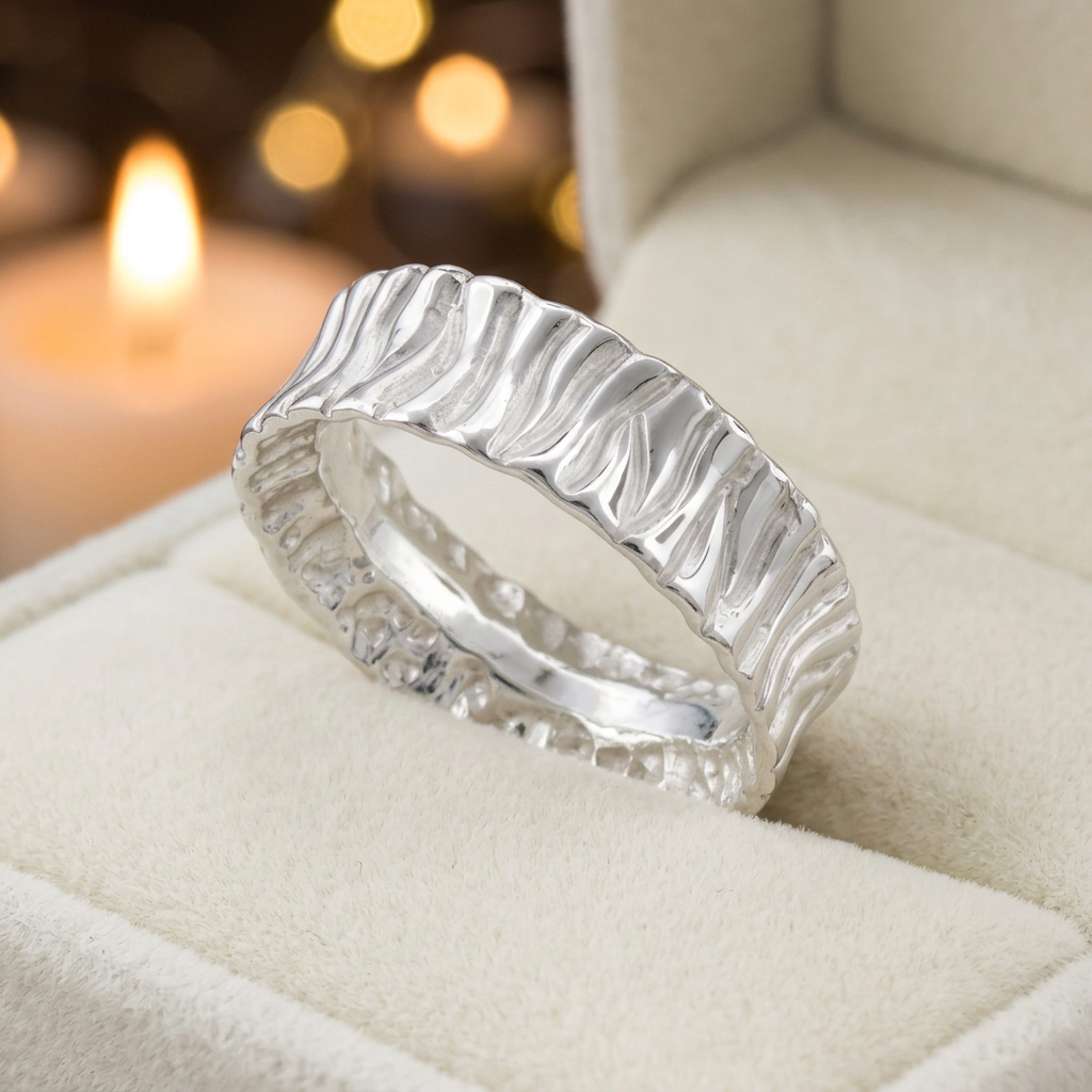 Sterling Silver 6.21mm Wood Grain Bark Texture Band Ring for Women life3