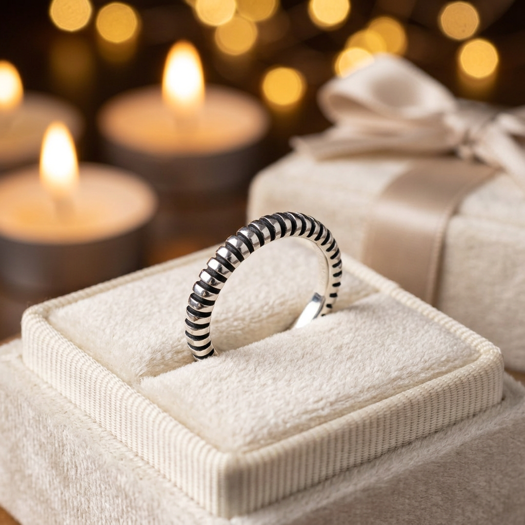 Sterling Silver 2.66mm Oxidized Ribbed Stripe Stacking Band Ring for Women life3