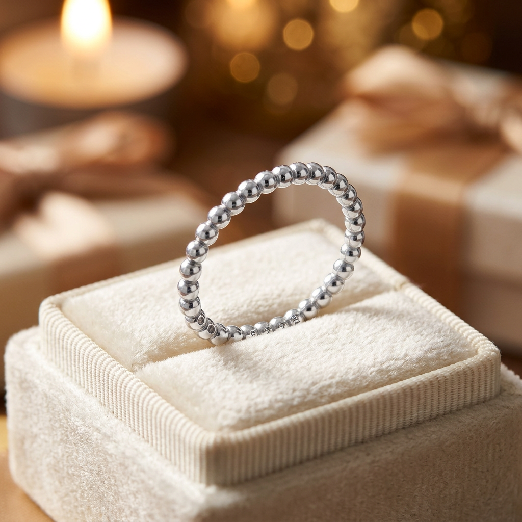Sterling Silver 2mm Round Ball Bead Eternity Stacking Band Ring for Women life3