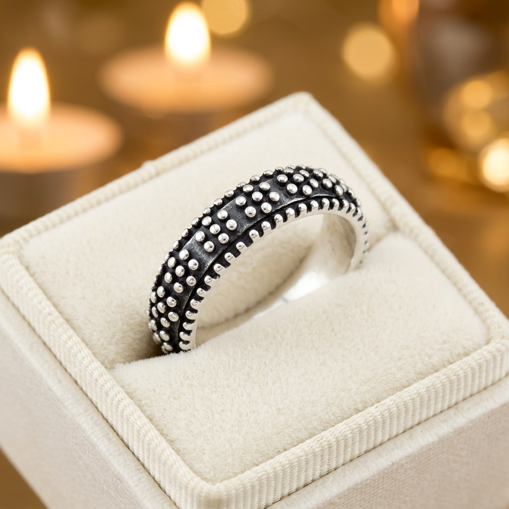 Sterling Silver 5mm Oxidized Raised Dot Eternity Band Ring for Women life3