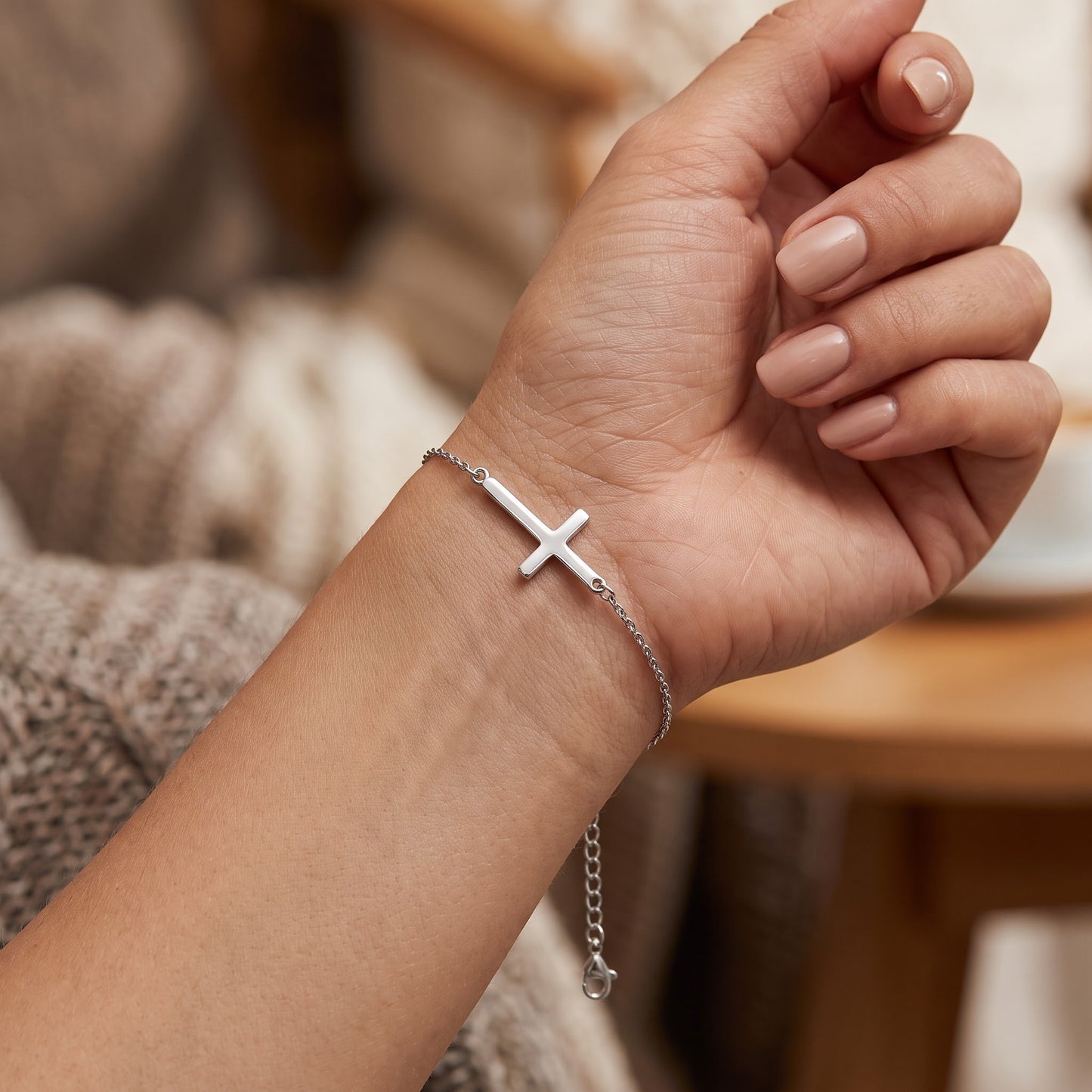 Sterling Silver Cross Bracelet for Women, Dainty Everyday Jewelry Gift view 4