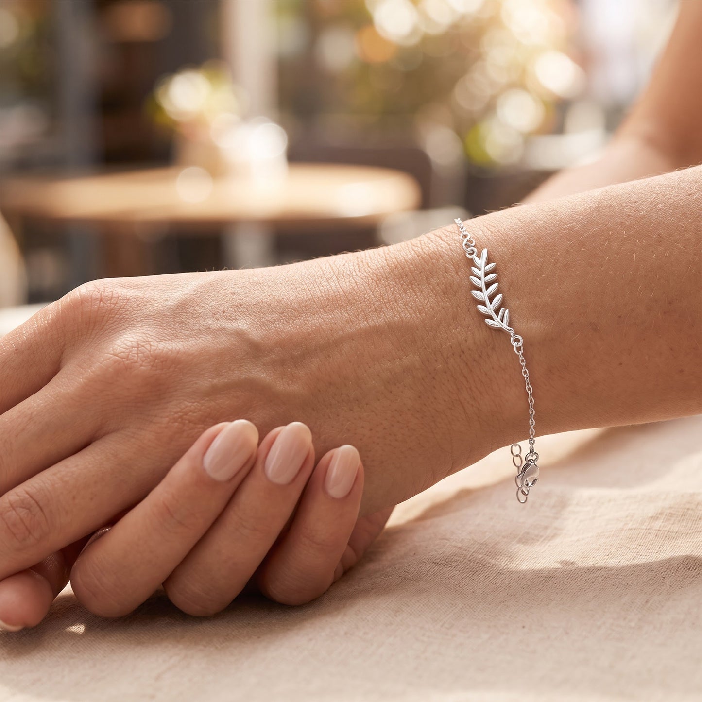 Sterling Silver Branch Leaves Bracelet for Women, Chain Link, Dainty Everyday Jewelry Gift view 4