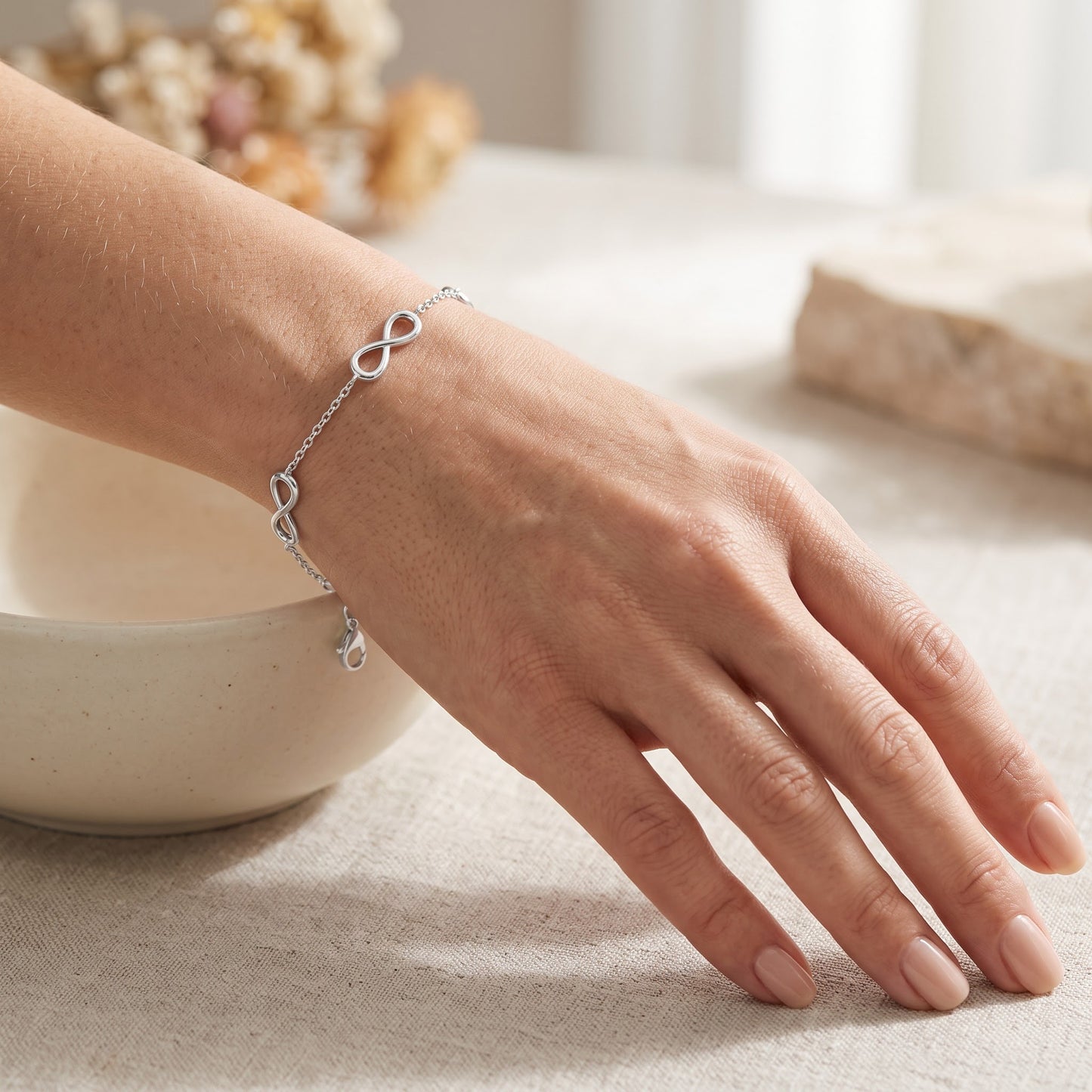 Sterling Silver Rose Gold Plated Triple Infinity Bracelet for Women, Dainty Everyday Jewelry Gift view 4