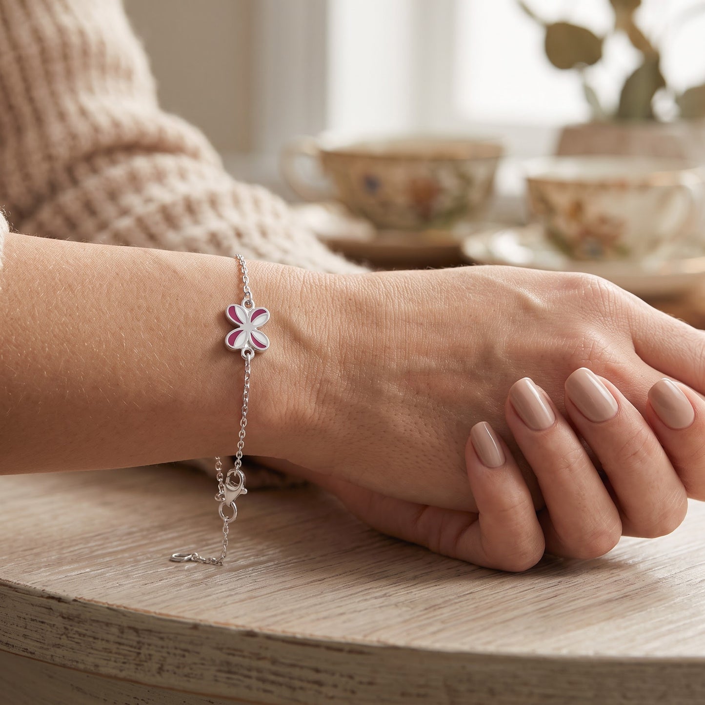 Sterling Silver Enamel Butterfly Bracelet for Women, Chain Link, Dainty Everyday Jewelry Gift view 4