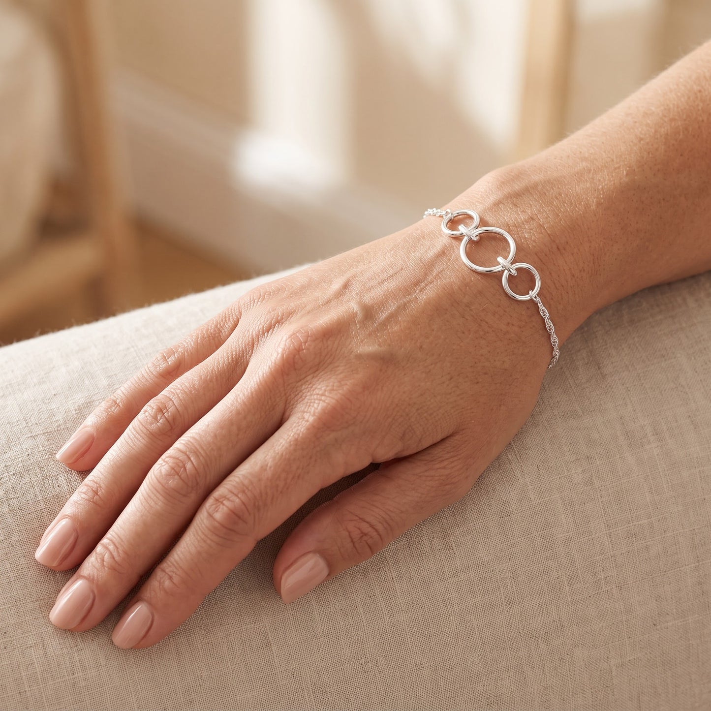 Sterling Silver Triple Round Link Bracelet for Women, Chain Link, Dainty Everyday Jewelry Gift view 4
