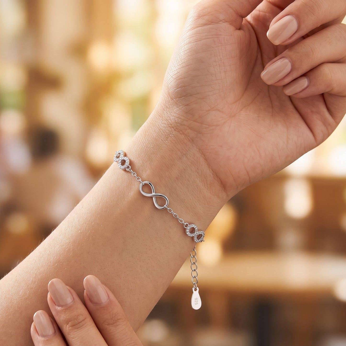 Sterling Silver Clear CZ Infinity Charm Bracelet for Women, Dainty Everyday Jewelry Gift view 4