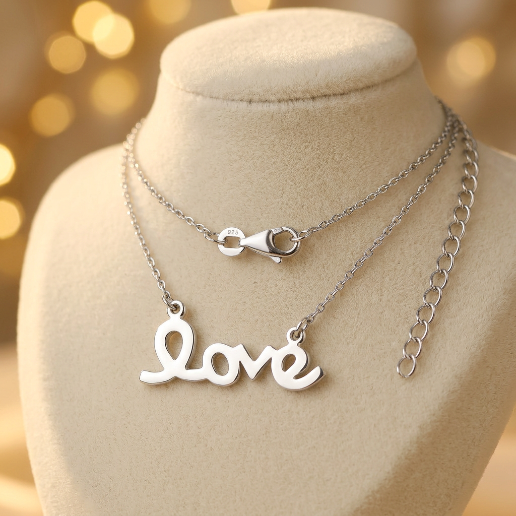 Sterling Silver Love Script Pendant Necklace for Women, 18 to 20 inch Adjustable life3