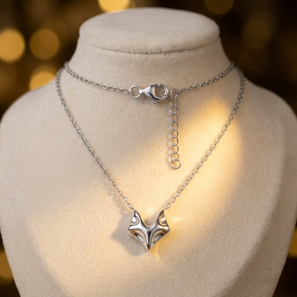 Sterling Silver Fox Pendant Necklace for Women, 17 to 18 inch Adjustable life3