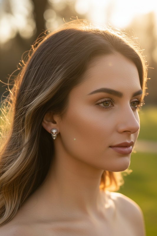 White Gold Over Sterling Silver Womens Cz Sugar Skull Stud Earrings 11mm