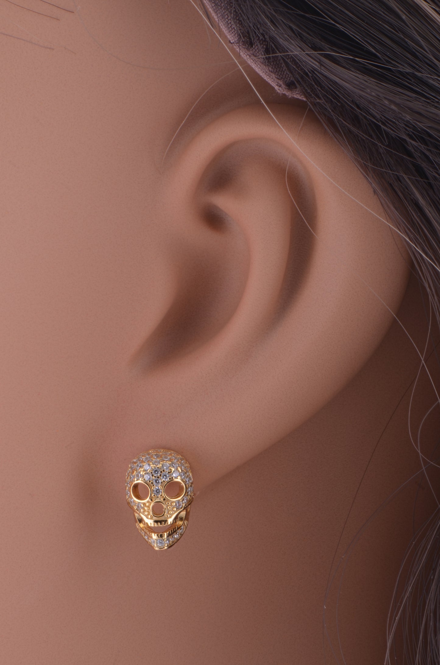 Yellow Gold Over Sterling Silver Womens Cz Sugar Skull Stud Earrings 11mm