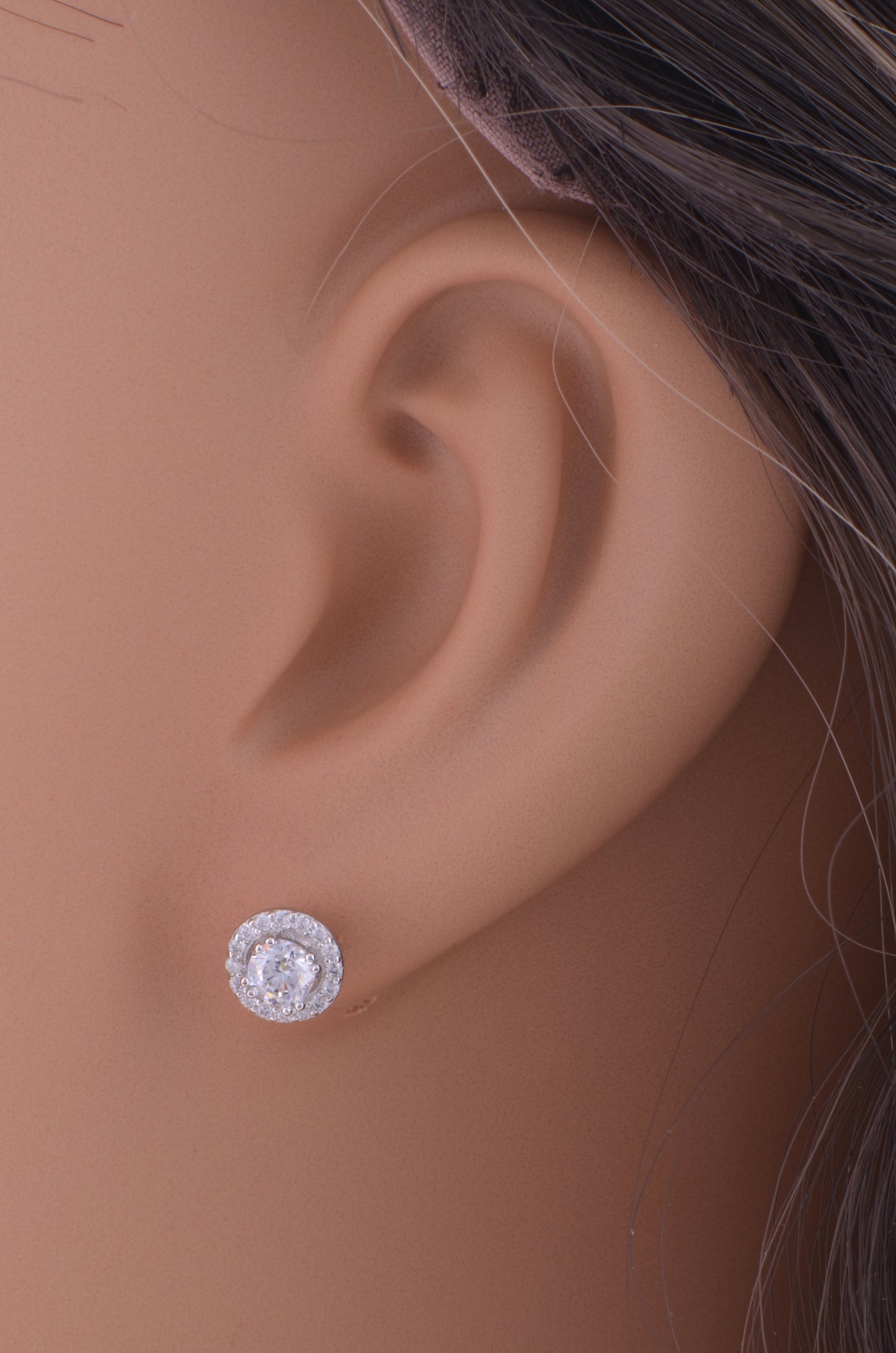 White Gold Over Sterling Silver Ladies Cz Round Halo Stud Earrings