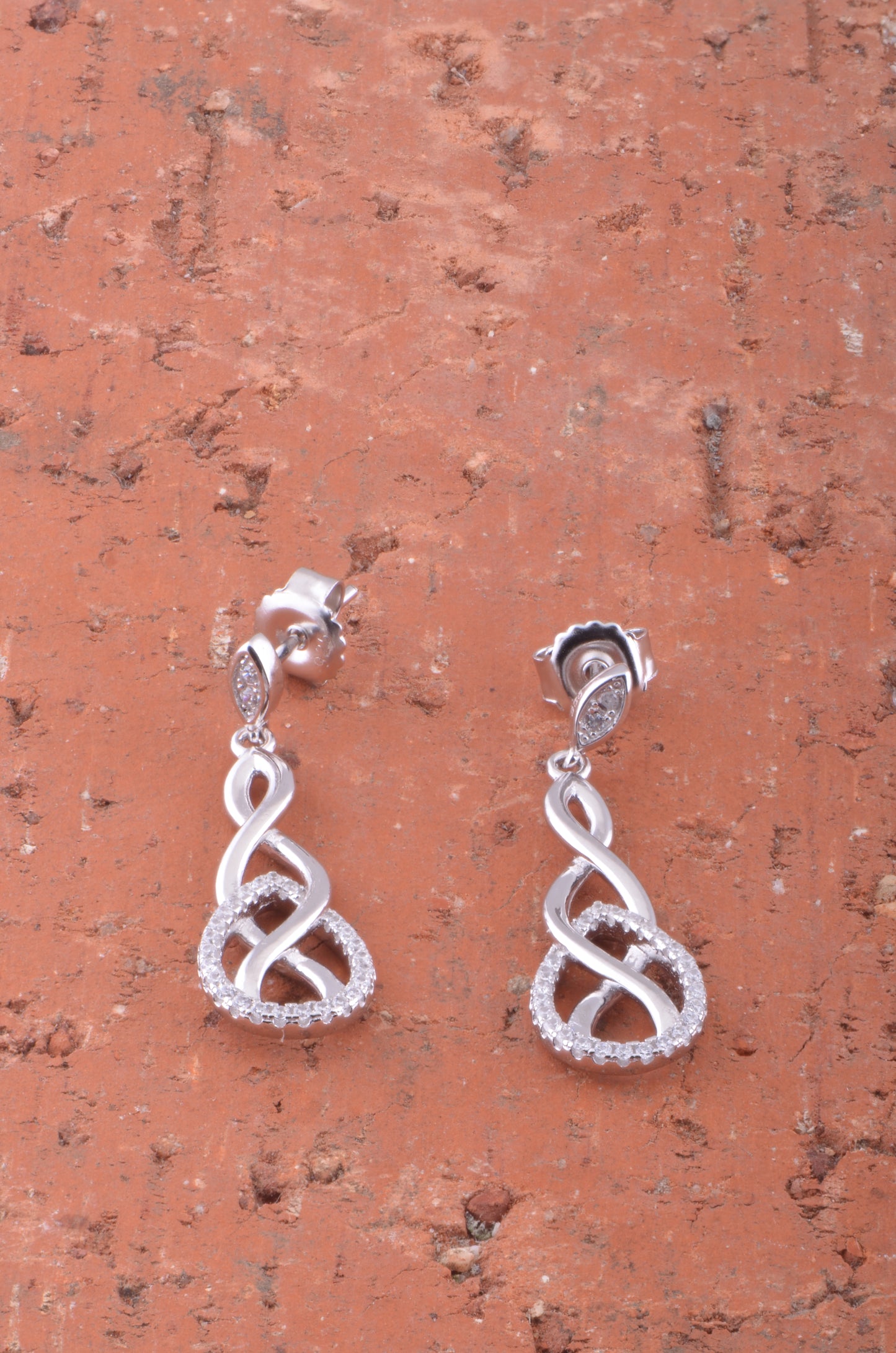White Gold Over Sterling Silver Womens Elegant Cz Celtic Braid Dangle Earrings