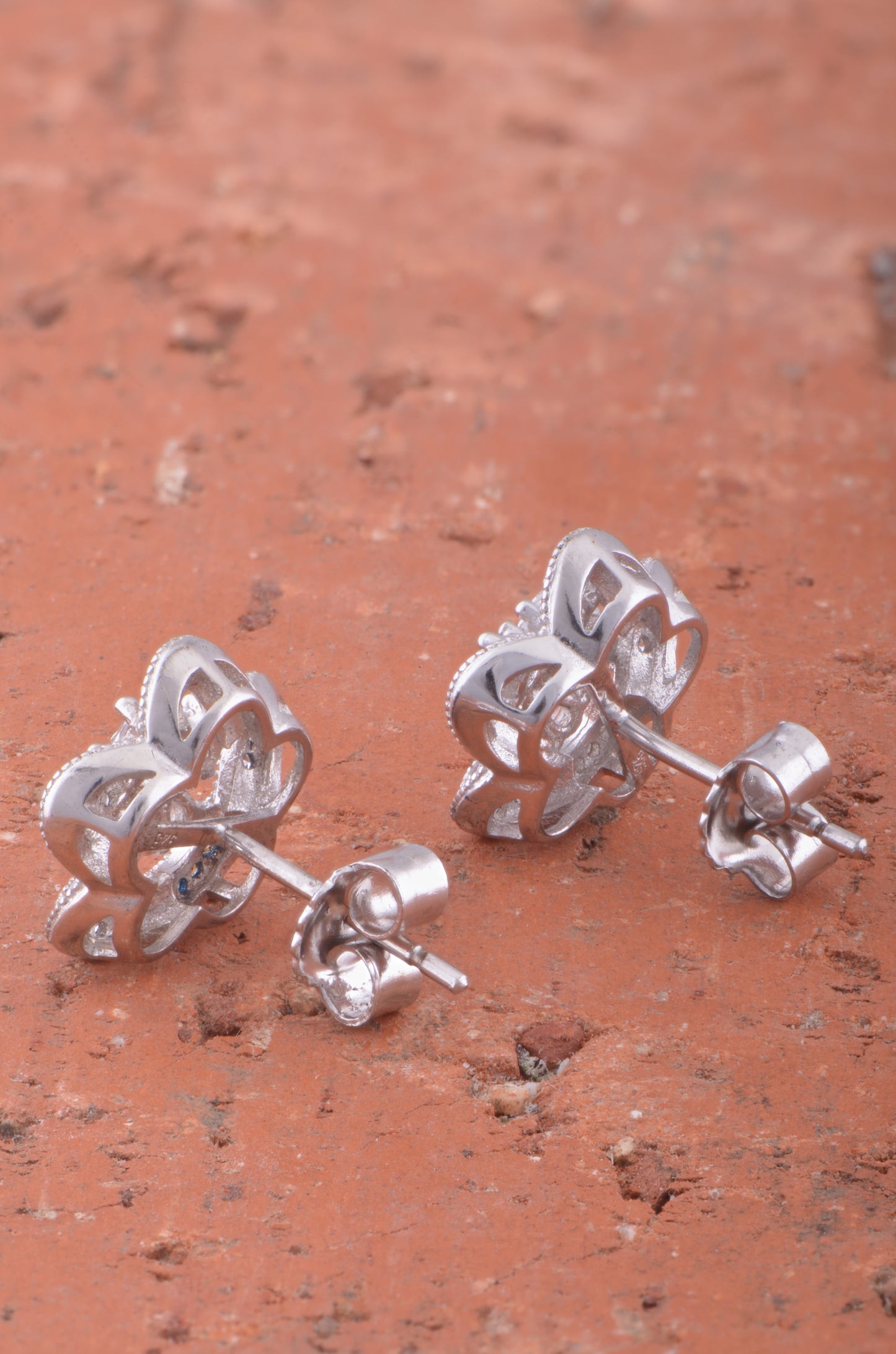 White Gold Over Sterling Silver Womens Cz Halo Flower Stud Earrings