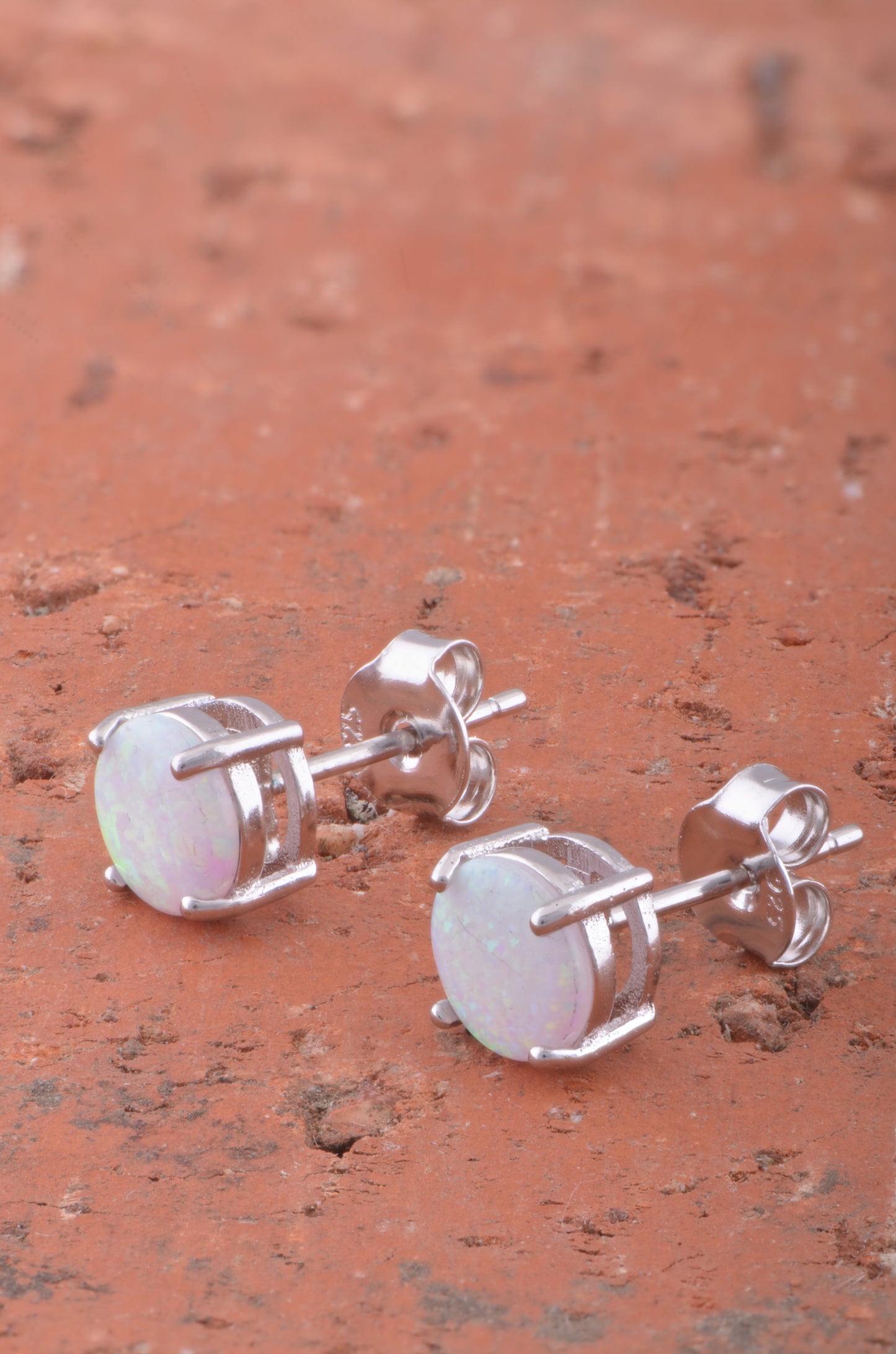 Rhodium Plated Silver Women's Created White Opal Round Stud Earrings - 12MM Diameter