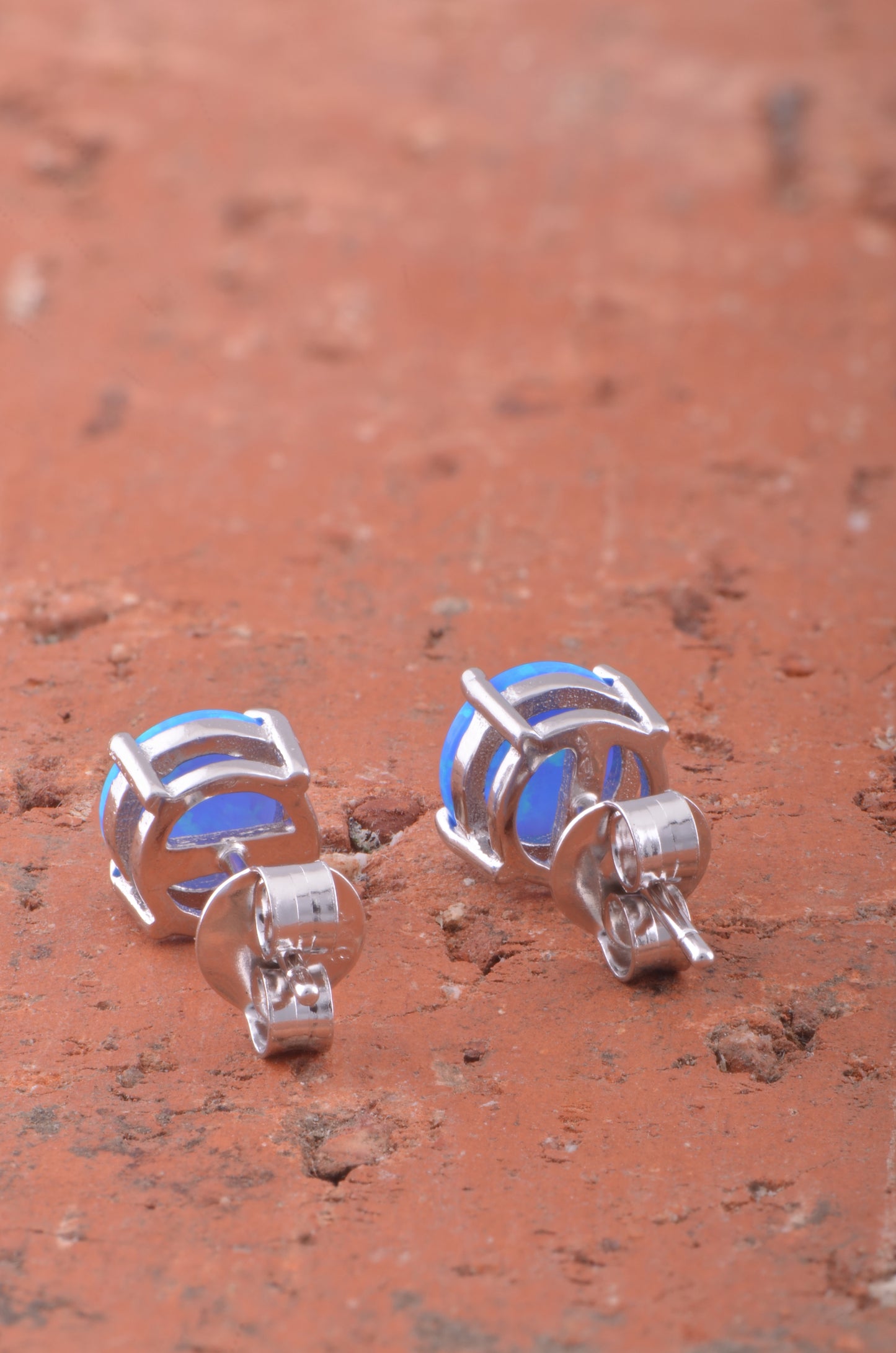 Rhodium Plated Silver Women's Created Blue Opal Round Stud Earrings - 12MM Diameter