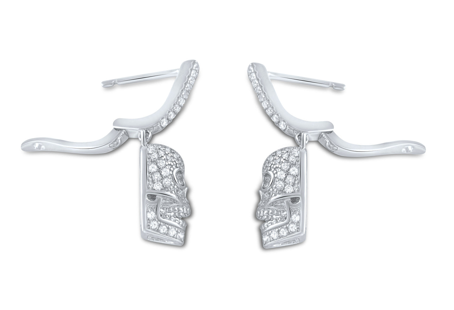 White Gold Over Sterling Silver Womens Sugar Skull Cz Dangle Earrings