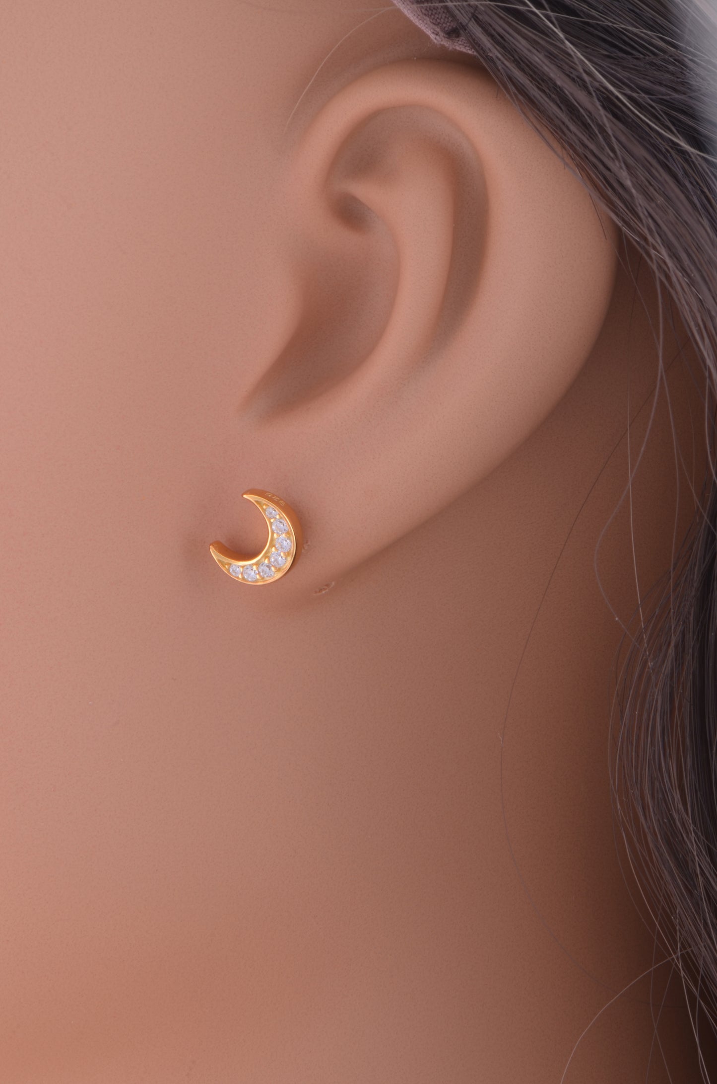 Yellow Gold Vermeil Womens Cz Crescent Moon Stud Earrings