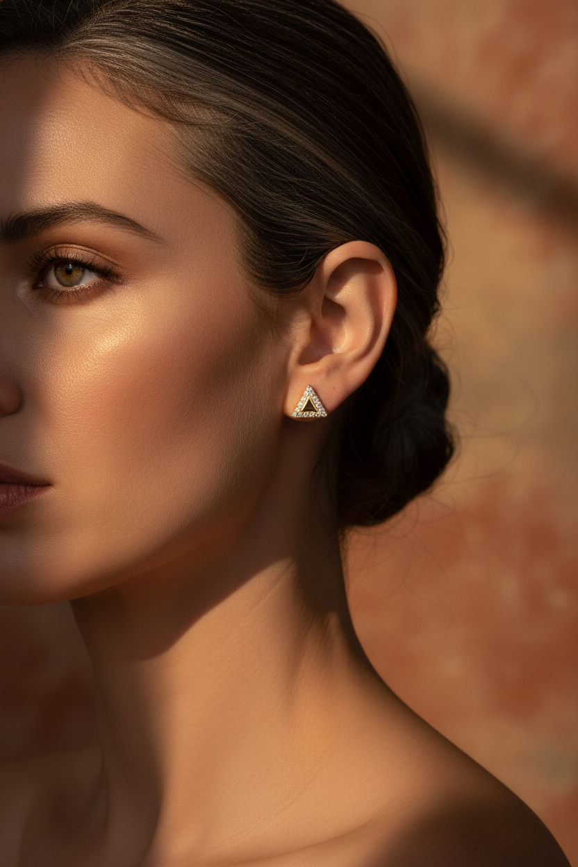 Yellow Gold over Sterling Silver Women's Delta Triangle CZ Stud Earrings