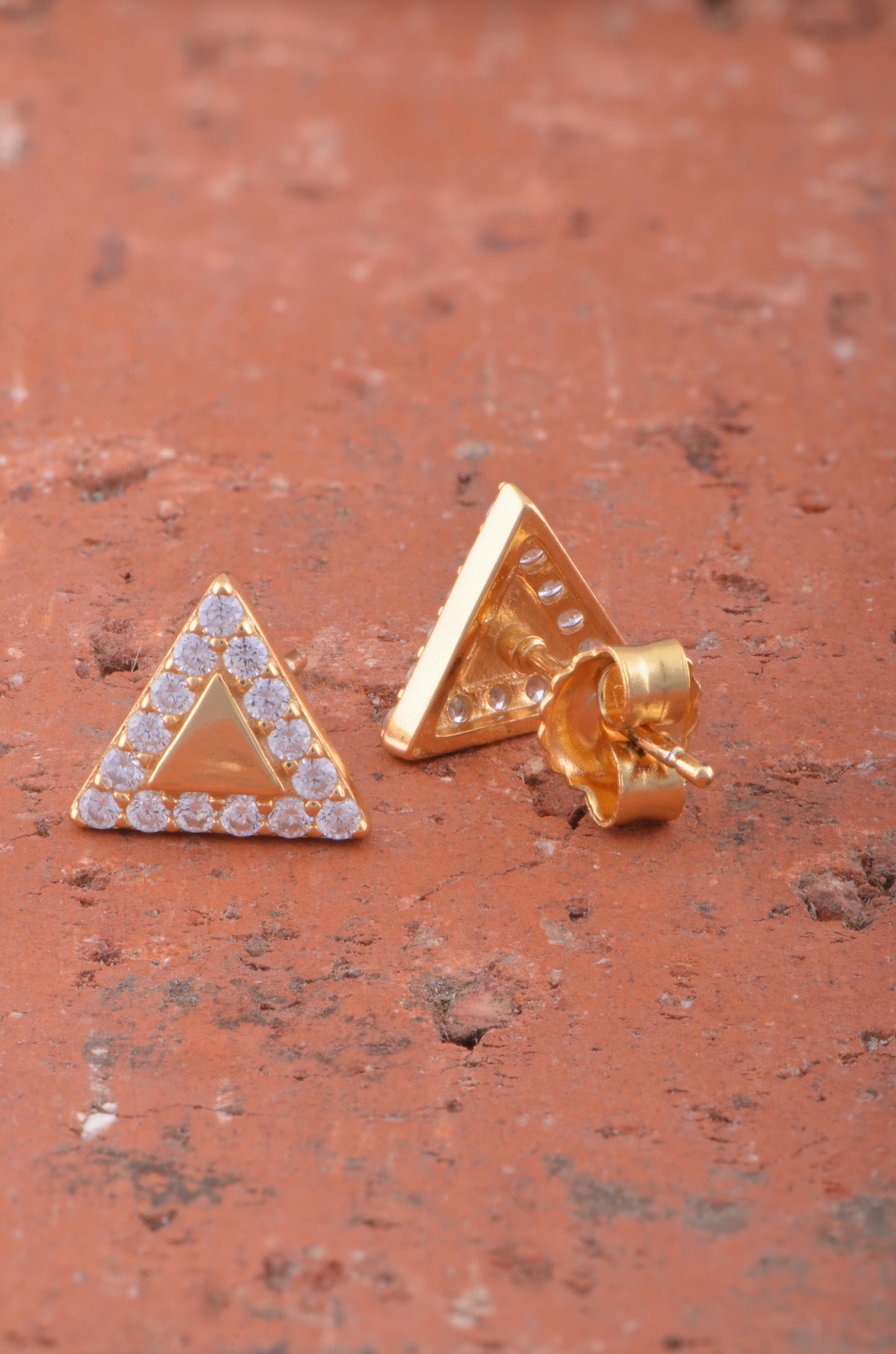 Yellow Gold Over Sterling Silver Womens Delta Triangle Cz Stud Earrings
