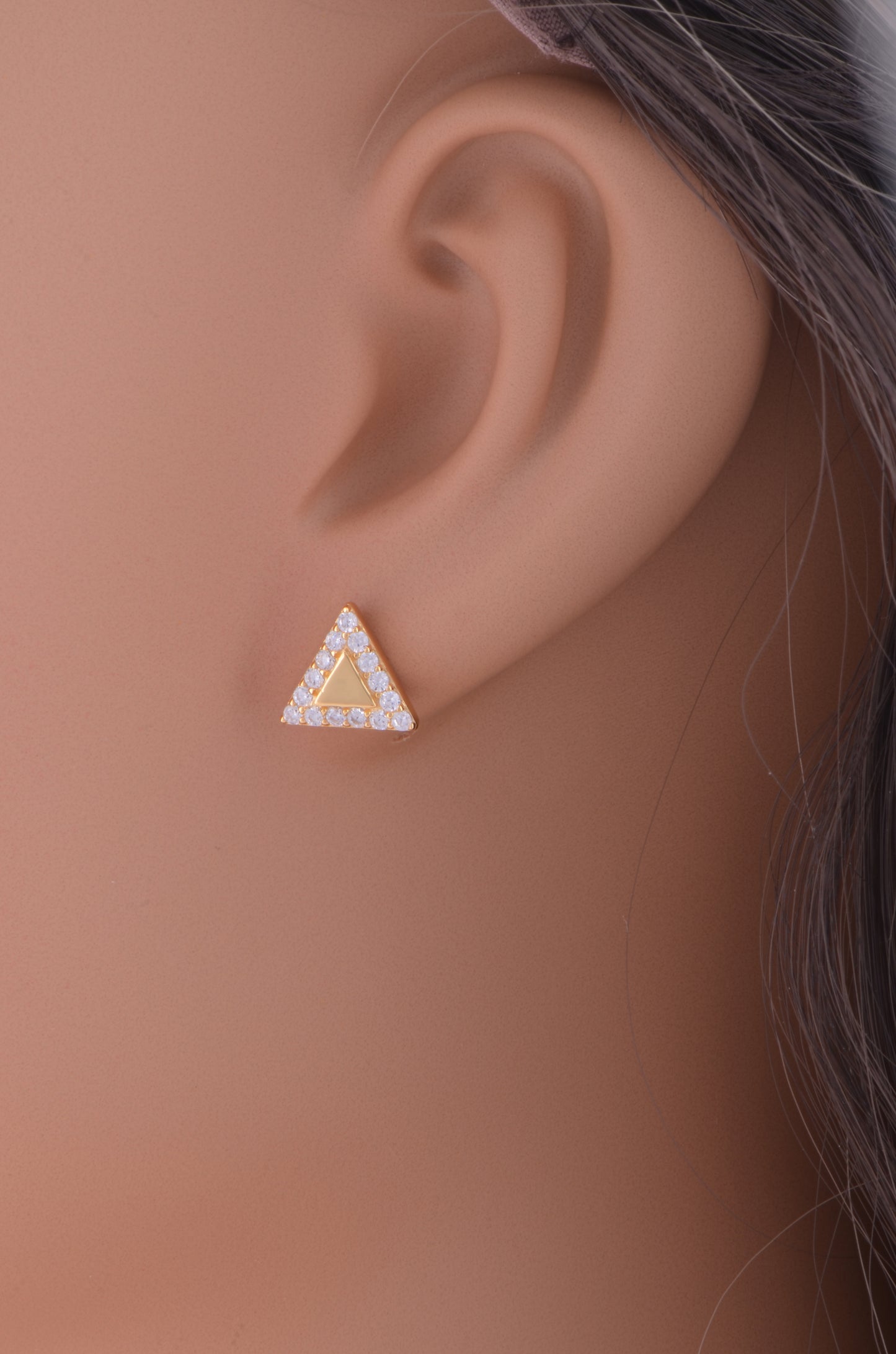 Yellow Gold Over Sterling Silver Womens Delta Triangle Cz Stud Earrings