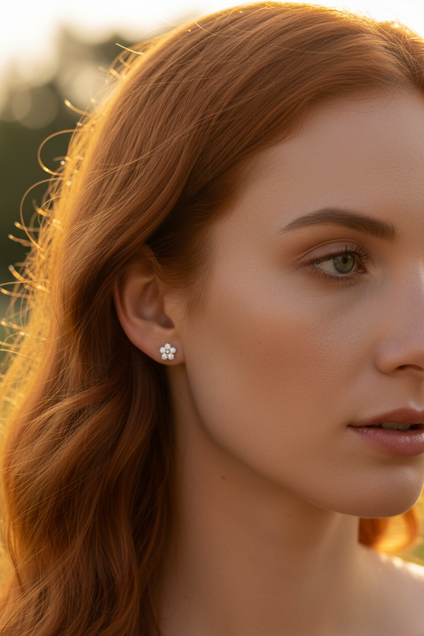 White Gold over Sterling Silver Women's Tiny Flower CZ Stud Earrings
