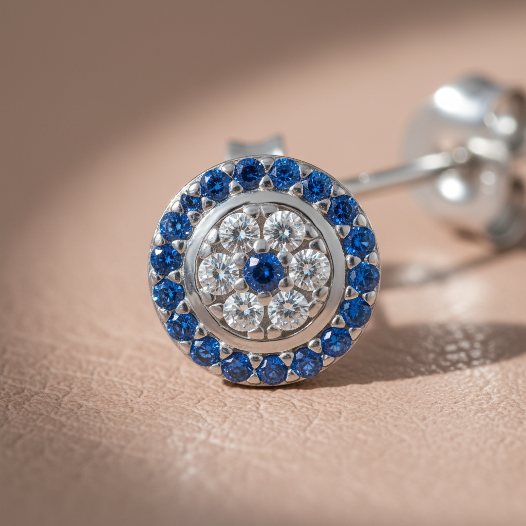 Sterling Silver CZ Evil Eye Stud Earrings | SilverCloseOut