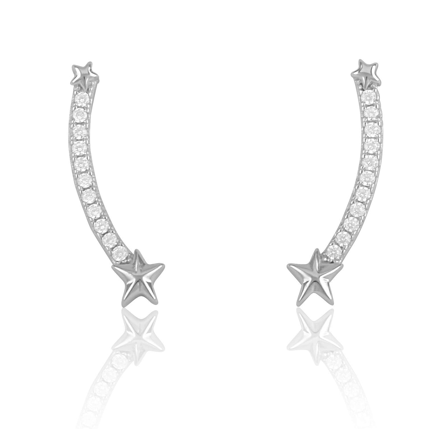 Sterling Silver CZ Shooting Star Ear Crawler Stud Earrings on white background