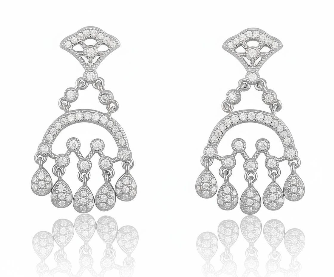 White Gold Plated Sterling Silver Moissanite Chandelier Dangle Earrings – Elegant Sparkling Statement Jewelry