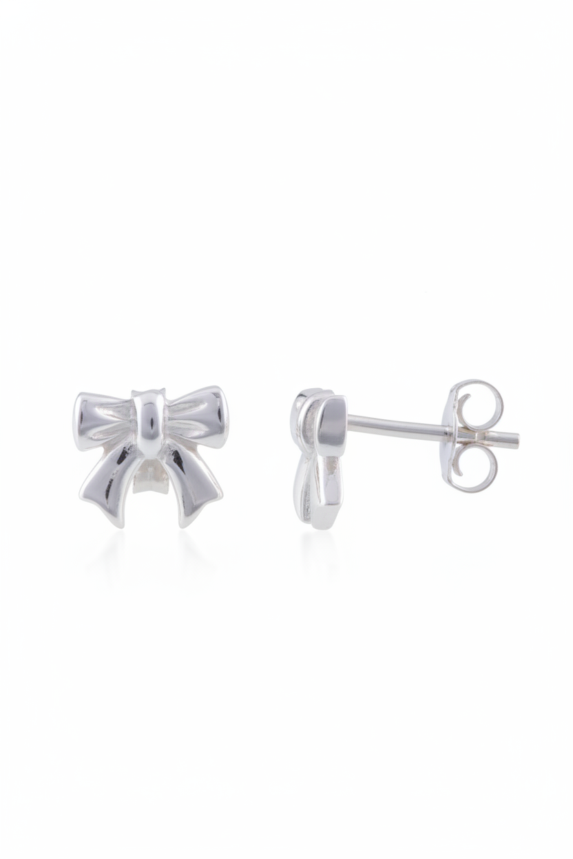 Sterling Silver Girls Small Bow Ribbon Stud Earrings