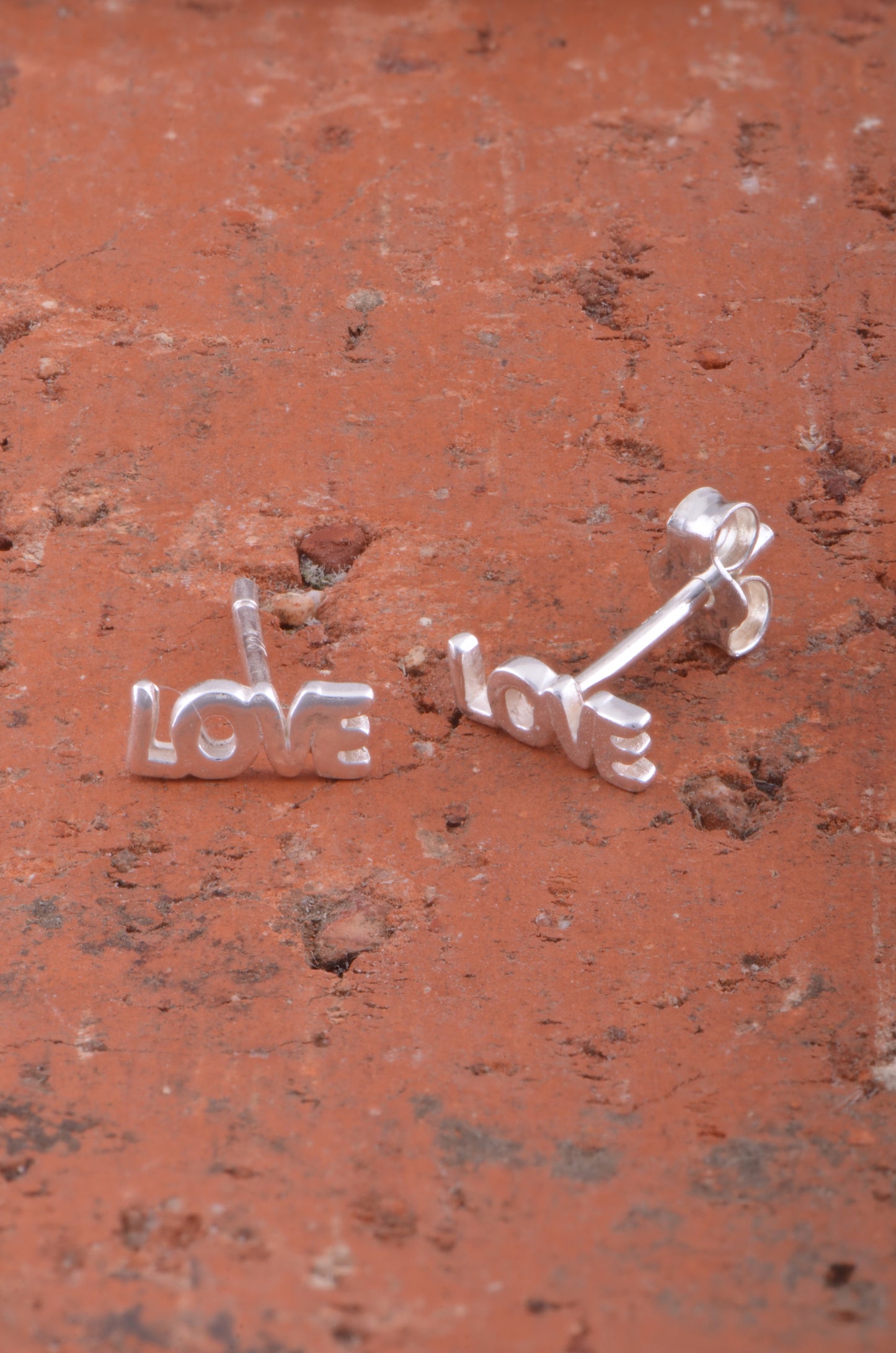 Sterling Silver Womens Dainty Love Word Stud Earrings