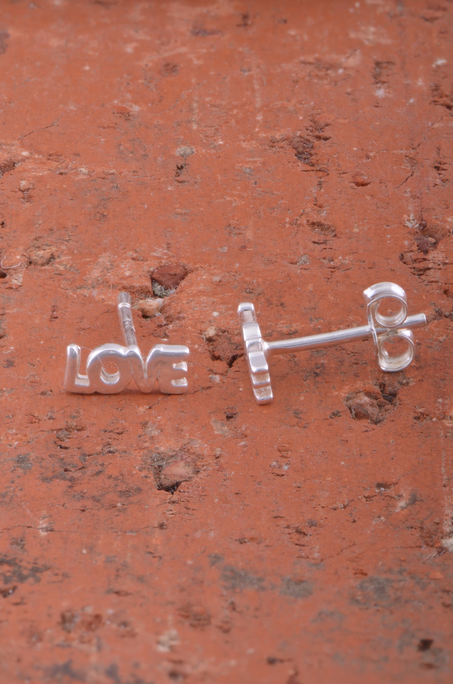Sterling Silver Womens Dainty Love Word Stud Earrings