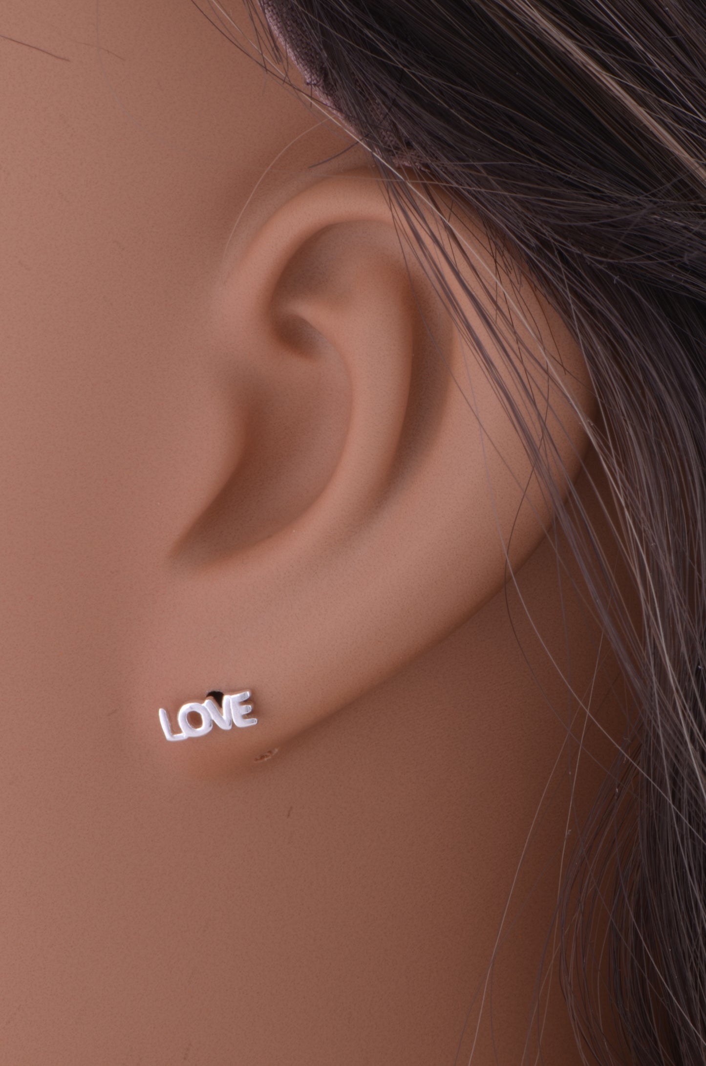 Sterling Silver Womens Dainty Love Word Stud Earrings