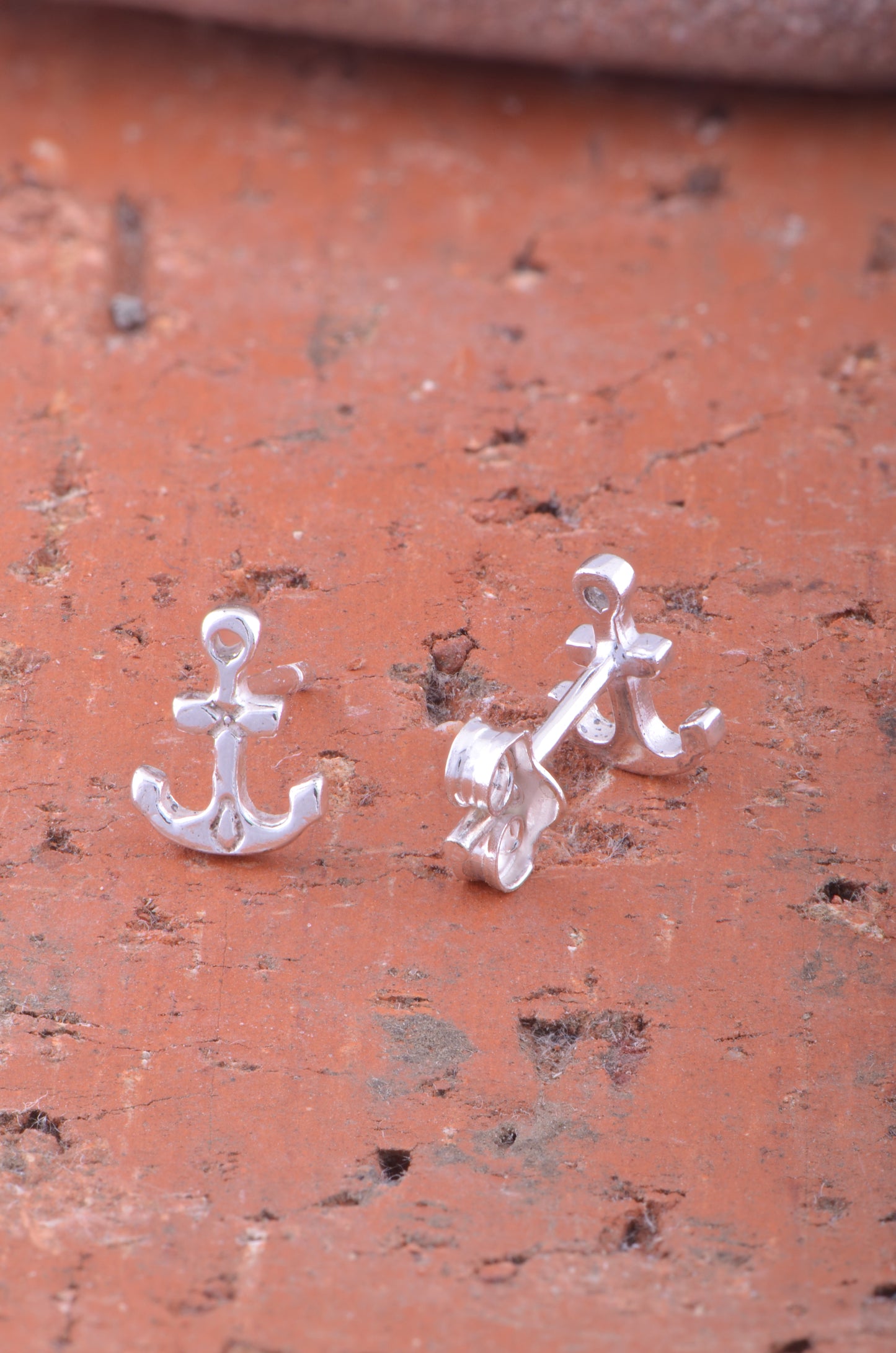 Sterling Silver Girls Dainty Nautical Anchor Stud Earrings