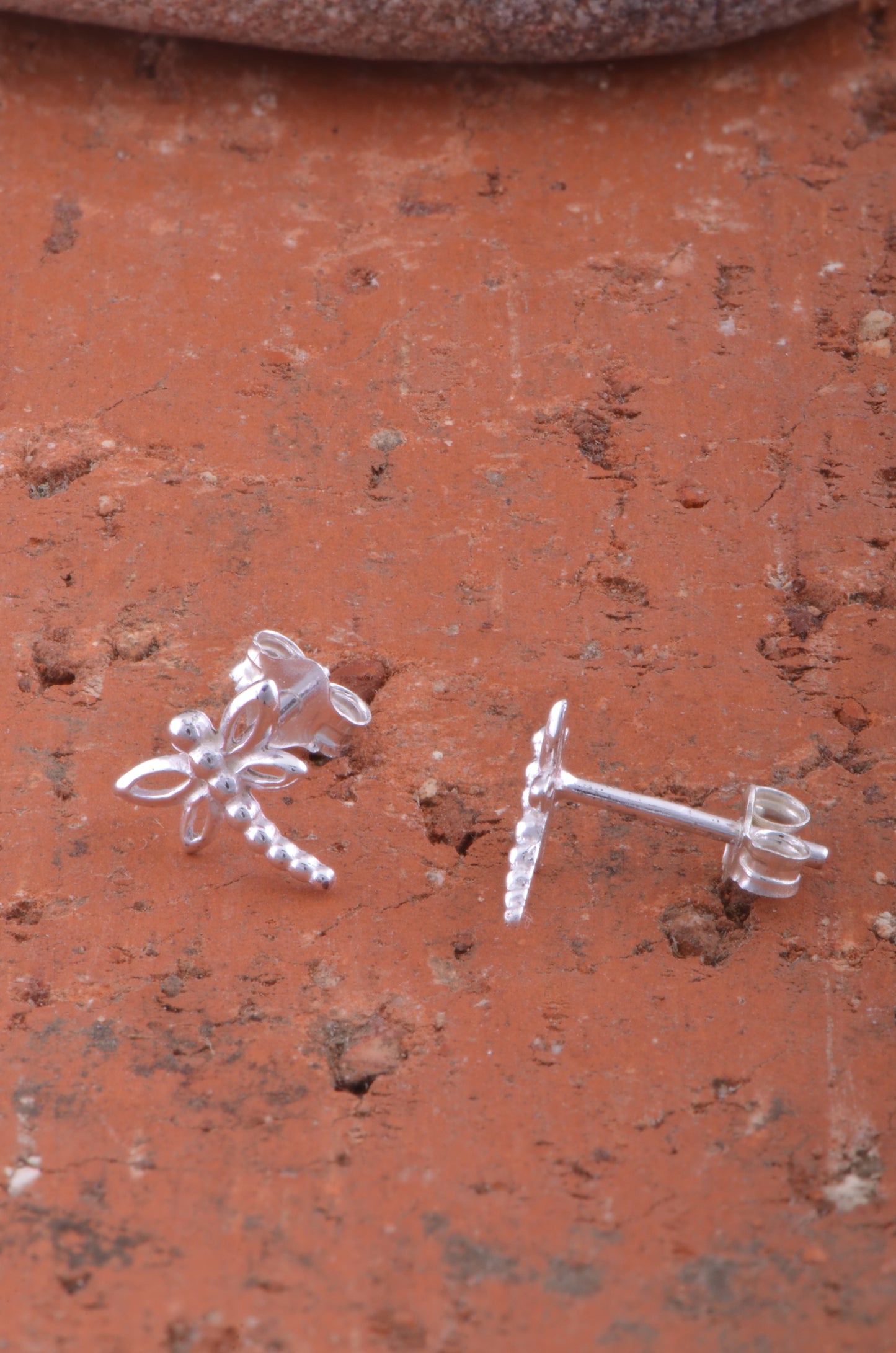 Sterling Silver Dragonfly Stud Earrings 0.31in