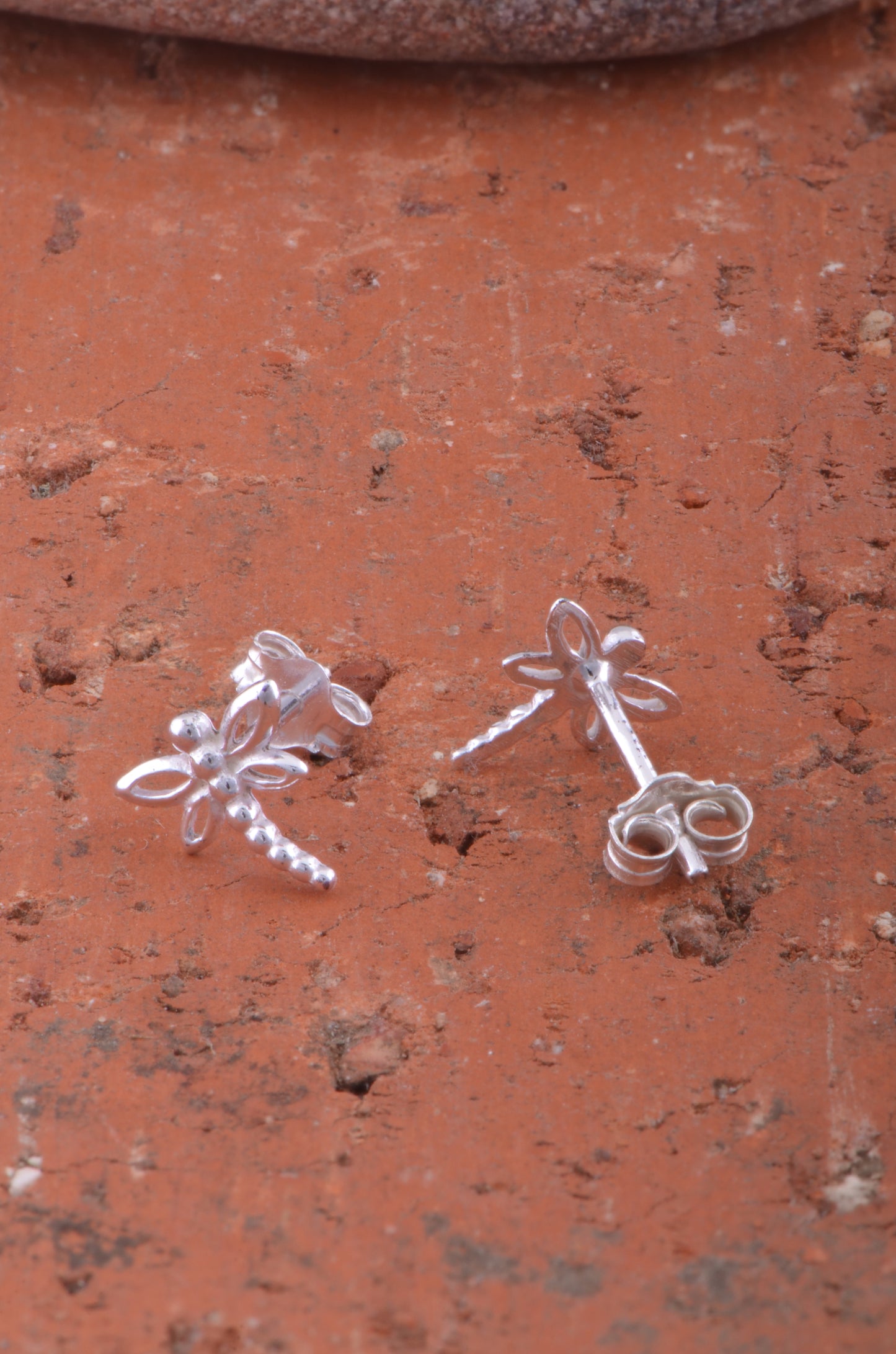 Sterling Silver Dragonfly Stud Earrings 0.31in